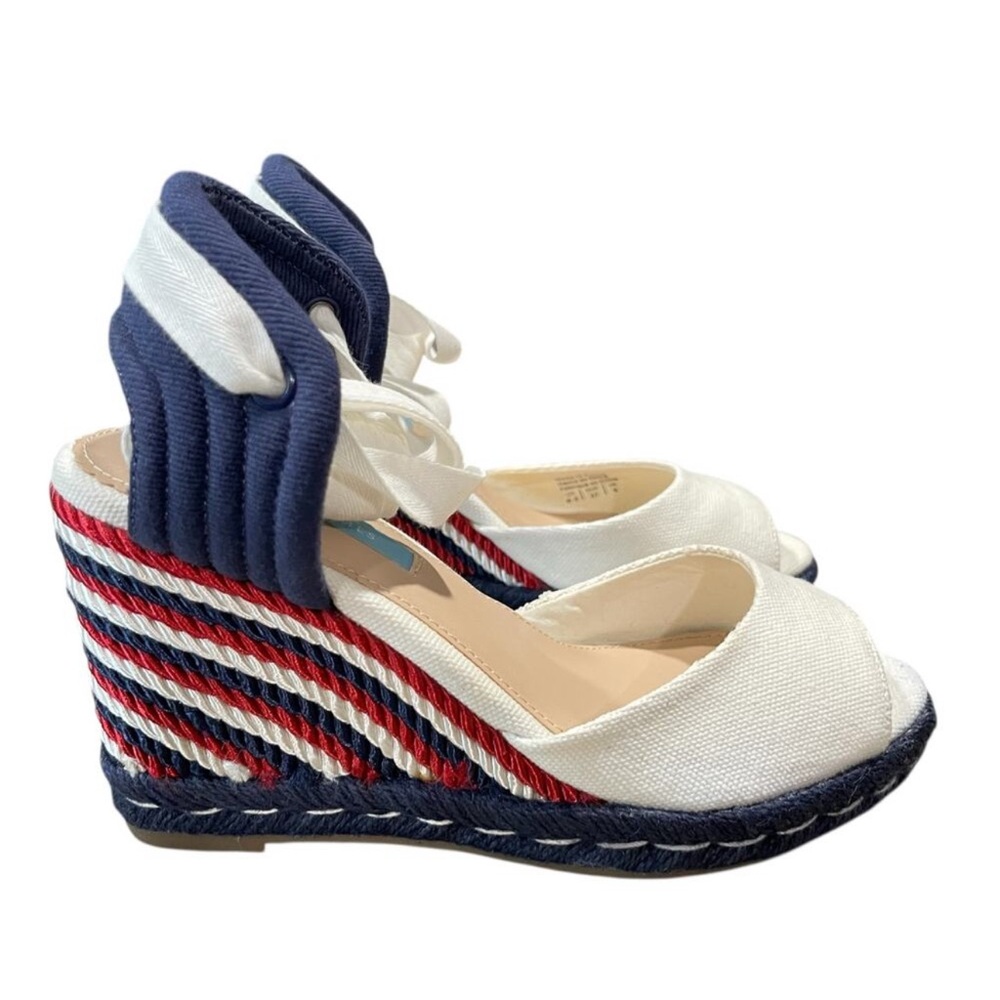 Navy and White Wedge Espadrilles
